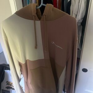 Champion Men's Cream and Tan Colorblock Hoodie